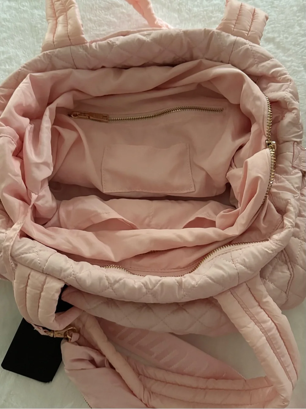 Minky Couture Quilted Pink Tote Bag with Detachable Strap